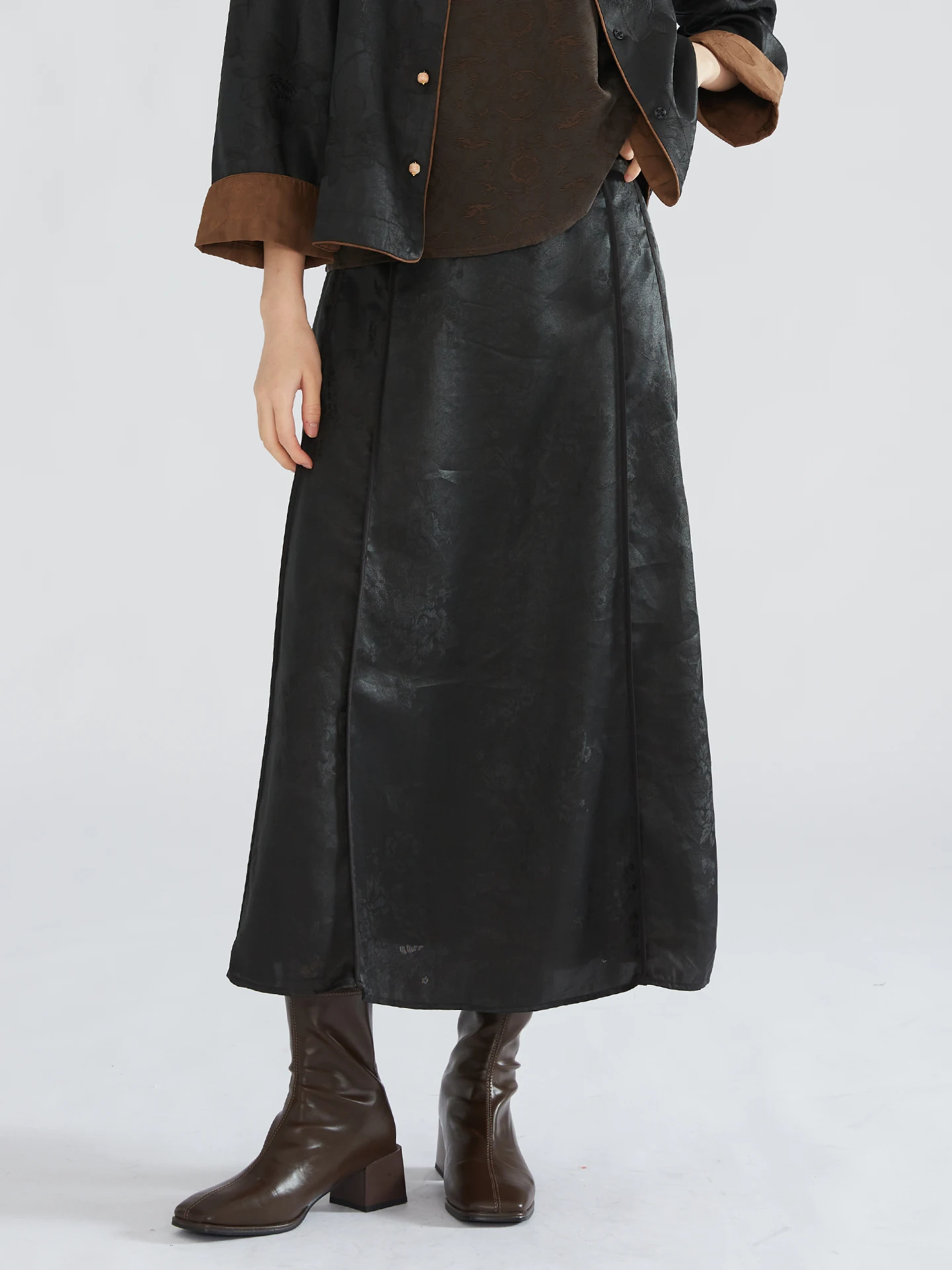 

High Waist Silk Chiffon Maxi Skirt Ele A-Line Silhouette Casual Wear Pure Color Long Skirt National Sle f Body Skirt