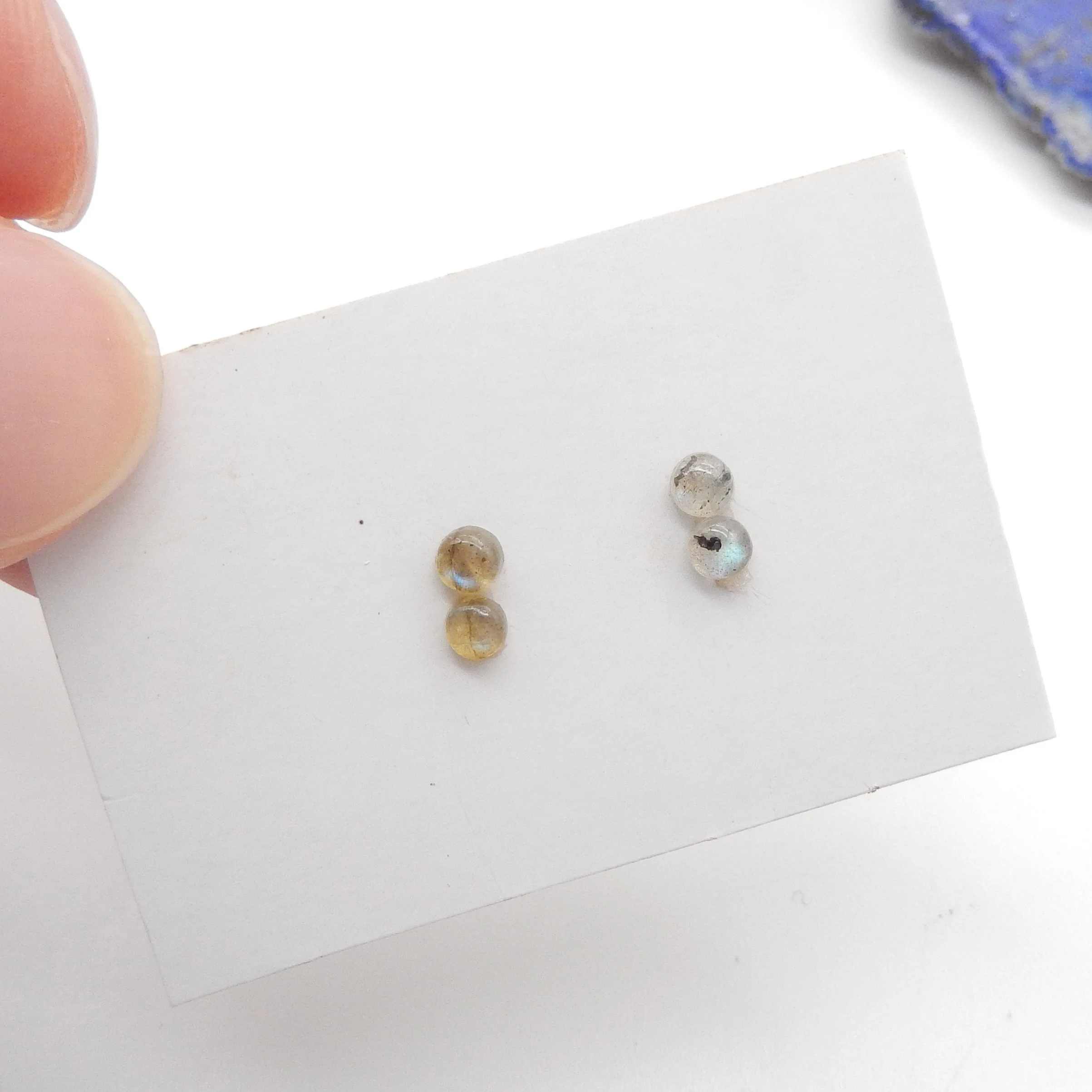 4PCS 3mm Natural Labradorite Round Flatback Cabochon High Quality Polished Gemstone Beads Jewelry DIY