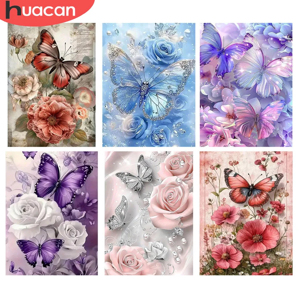 HUACAN 5D-Diamantgemälde, Schmetterling, Fantasie, Tier, Mosaik, Blume, Rose, Strasssteine, voll, quadratisch, rund, Diamant, handgefertigte Kits, Kunst