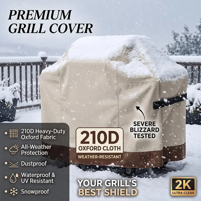 210D Large BBQ Beige Barbecue Grill Cover,Outdoor Dustproof Gas BBQ Hood,Oven Protective Cover Waterproof Oven Furniture Cover