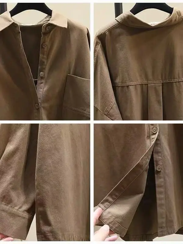 Women's Thiened Loose irt Korean Sle Autumn New plus Size Slimming Top Casual Cotton Long Sve  Collar Button up