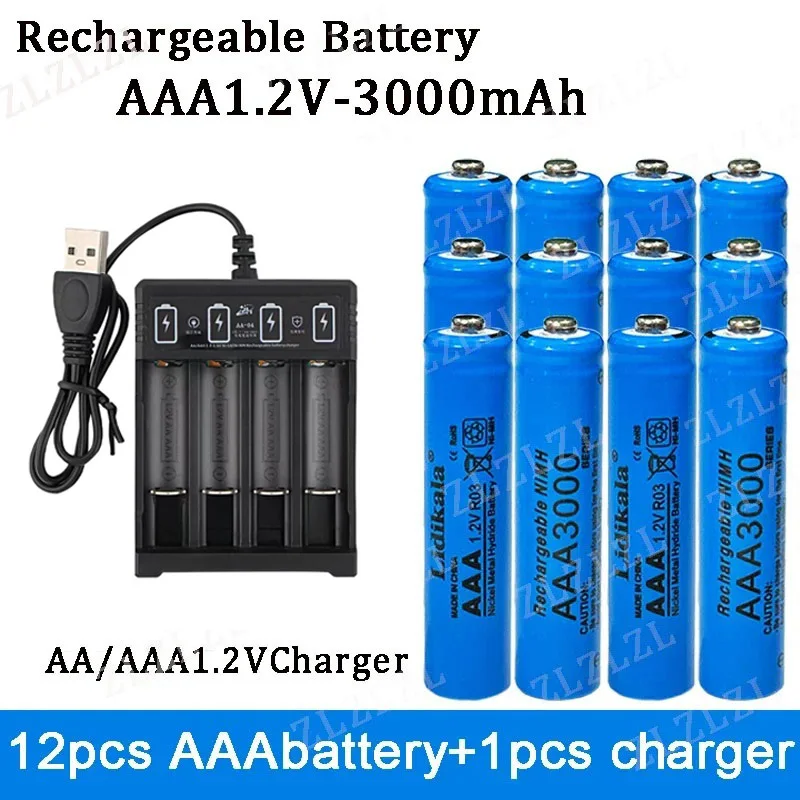 NEW High Quality 1.2V Rechargeable Battery, AAA3000mAh Battery+charger, Alkaline Technology, for Remote Control, Toys/computer