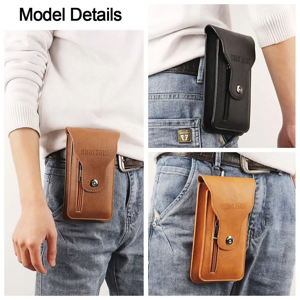 กระเป๋าคาดเอวหนังแฟชั่นอเนกประสงค์สำหรับผู้ชาย  กระเป๋าใส่โทรศัพท์กันน้ำ