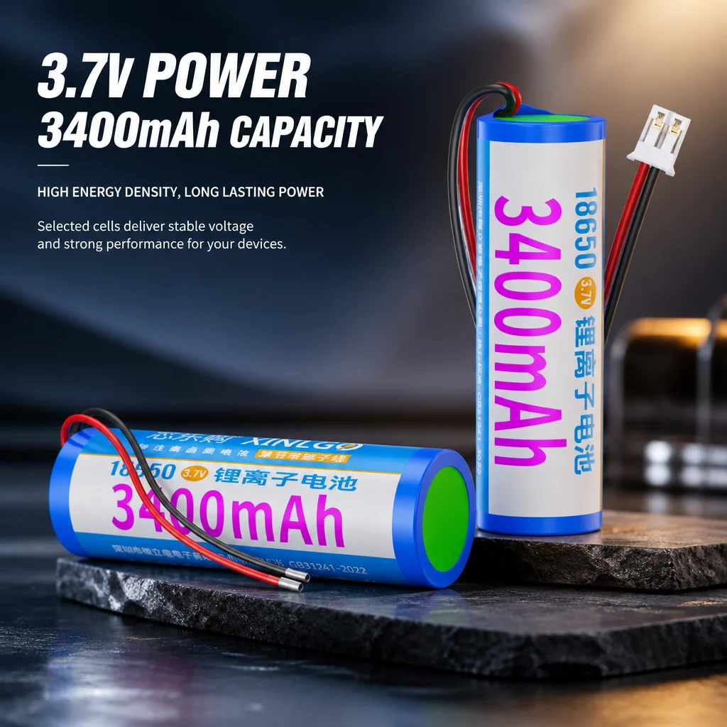 3.7V 18650 Lithium Battery 3400mAh Rechargeable Cell with Wire Plug Connector for DIY Battery Pack RC Model Electric Tools