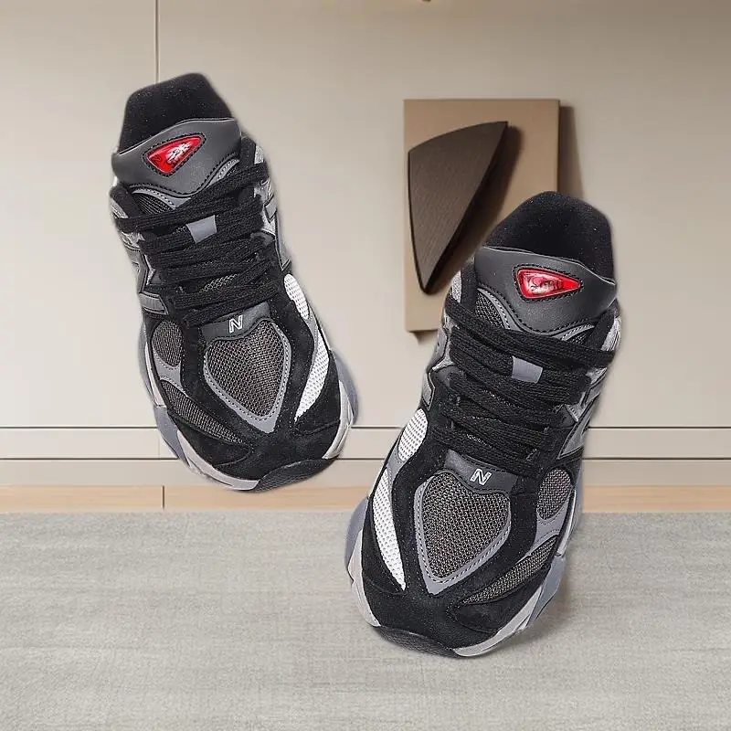 حذاء جري ريترو 9060 للجنسين، نعل مكتنز، خريف وشتاء دافئ، شبكة من جلد الغزال متعددة الاستخدامات