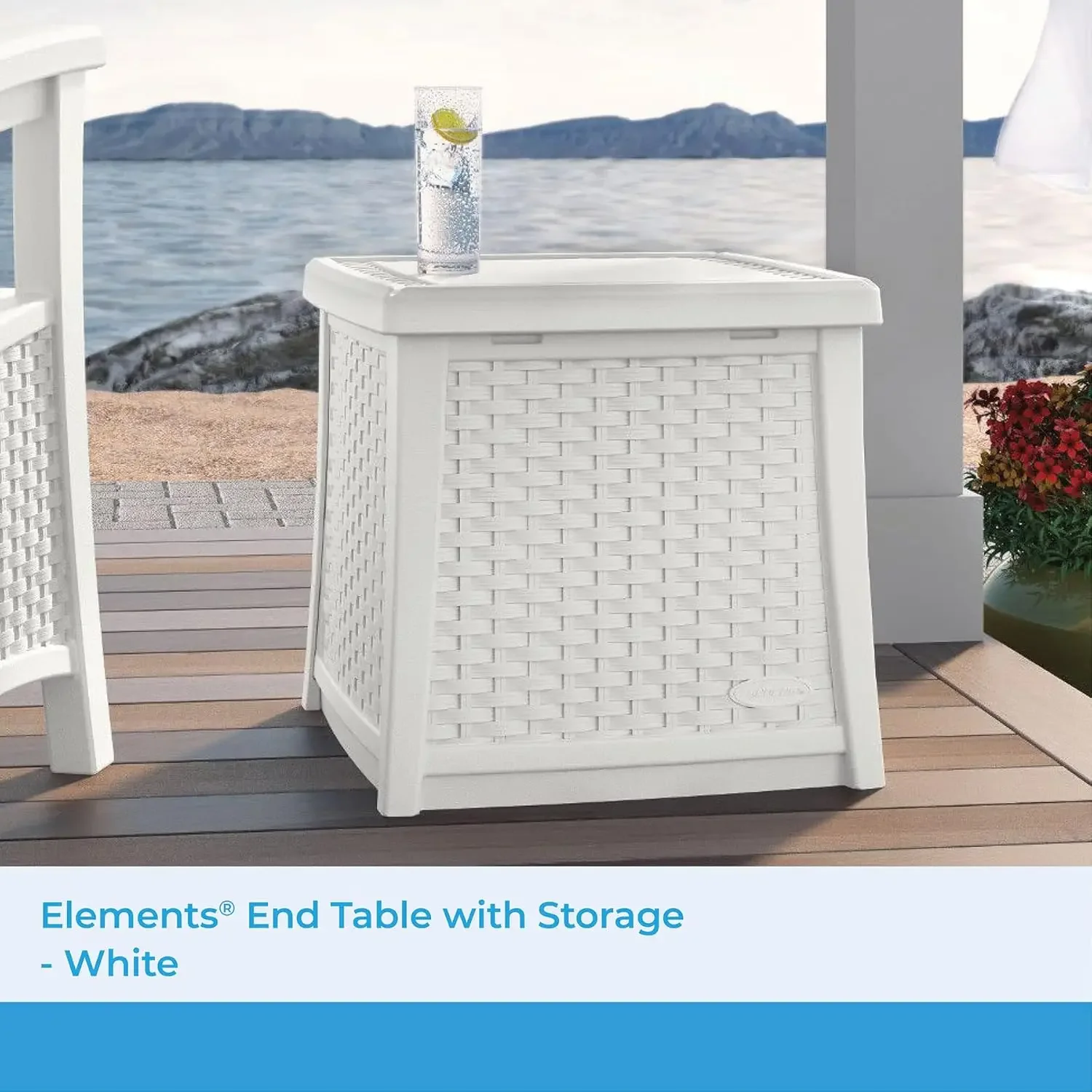 Elements 13-Gallon End Table with Storage - Lightweight Resin Outdoor Storage Patio and Coffee Table for Cushions, Garde