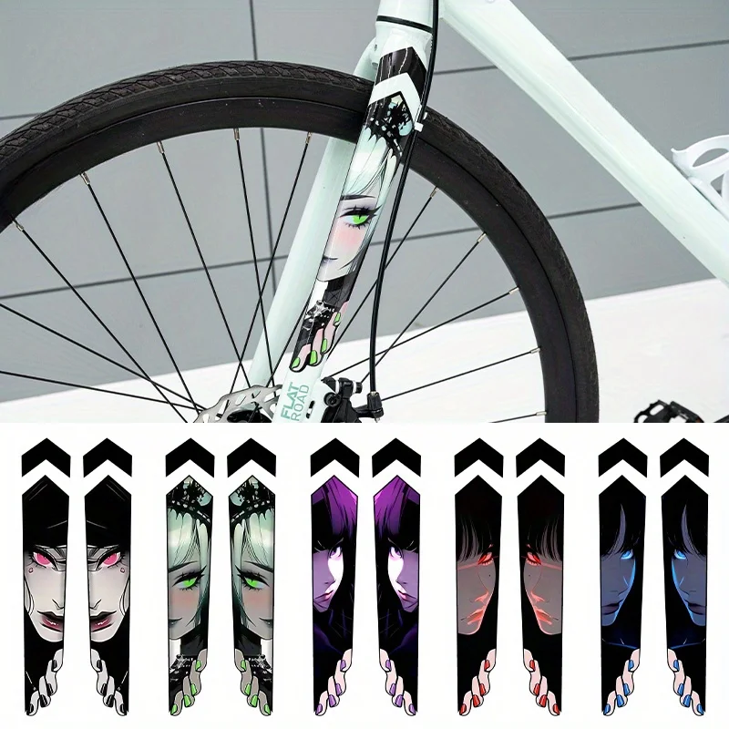 

2d flat sticker car decal 4 sets of cool anime beauty eye stickers bicycle mountain bike road wheel frame lower tube diy