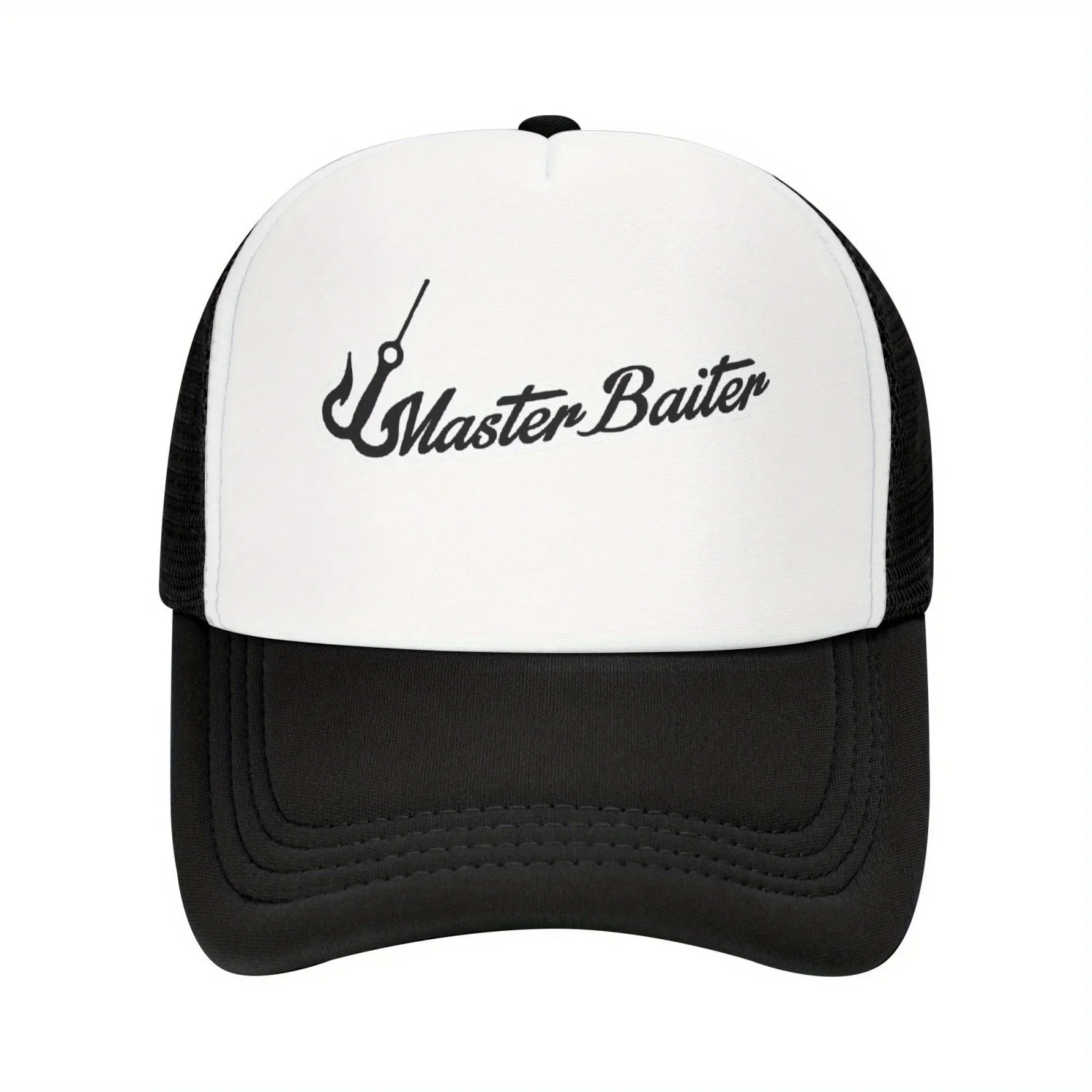 1pc Master Baiter Mesh Trucker Hat - Unisex, Breathable & Sun-Protective Baseball Cap With Adjustable Fit, White & Black Two-Ton