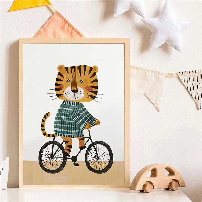 Dog Airplane Lion in Car Animal Skateboard Tiger on Bicycle Poster Print Canvas Painting Print Nursery Wall Art Kids Room Decor