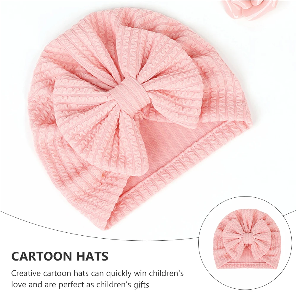 

4pcs Winter Children'S Warm Knitted Bowknot Hat Elastic Baby Cap Comfortable Durable Soft Gift For Kids Decorative Cap Head