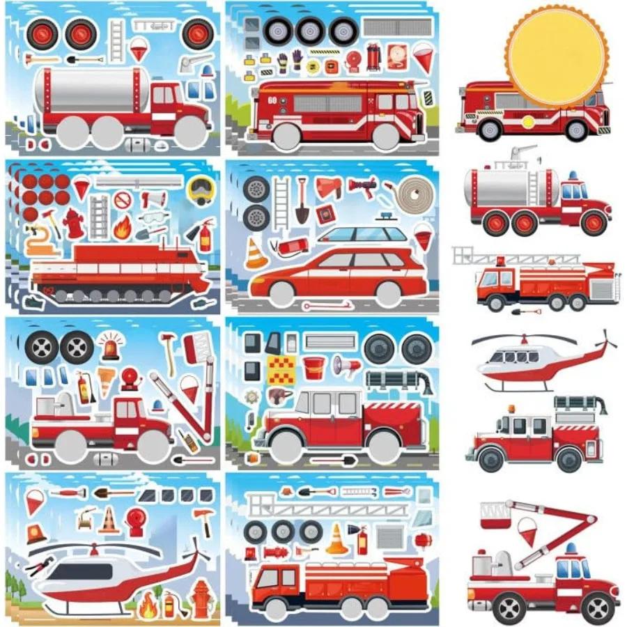 

24 листа наклеек с машинами спасательной службы для создания собственных наклеек с эвакуаторами для малышей, тематические наклейки с транспортными средствами для класса