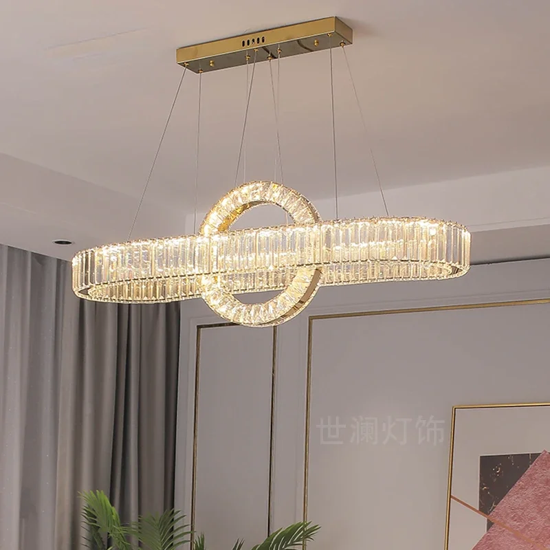 Modern Oval Chrome Gold Steel Led Dimmable Pendant Lights Dining Room  Crystals Hanging Lamp Adjustable Cable Suspension Lamp