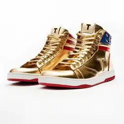 MAGA Trump Shoes Never Surrender Sneakers USA Flag High top Gold Sneakers Gym Shoes Men's Casual Boots Road Sneakers