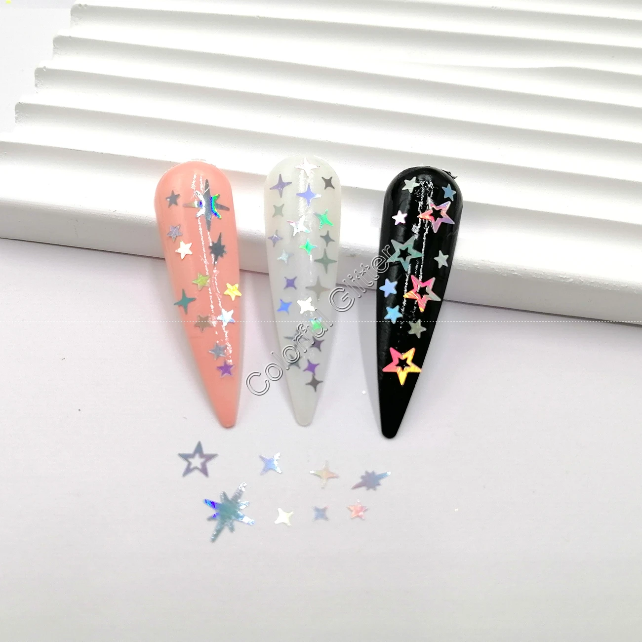 Decoración holográfica de plata octogonal, mezcla de purpurina, Estrella hueca, lentejuelas gruesas, forma de escama, pintura facial, arte de uñas, maquillaje corporal, bricolaje, 6 cuadrículas