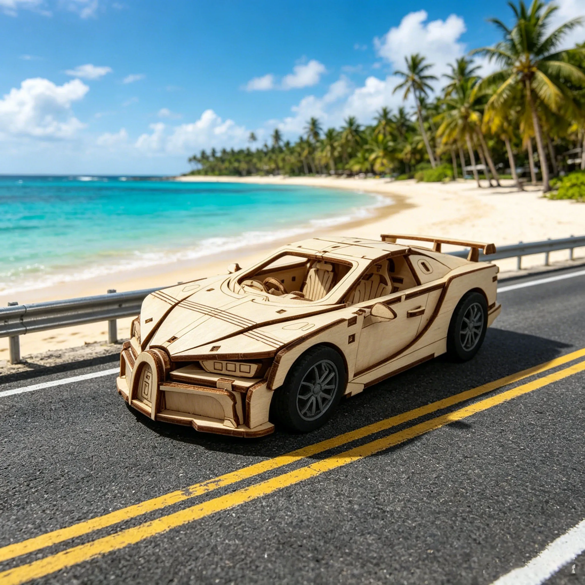 

3D wooden supercar DIY jigsaw model: a hand-assembled mechanical ornament and a unique choice for desk decoration.