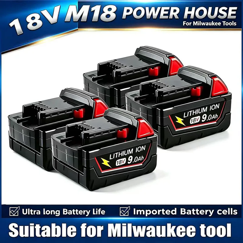 9000mAh For Milwaukee M18 Battery 18V Rechargeable Battery for Milwaukee M18B5 48-11-1815 48-11-1850 2604-22 Lithium-ion Battery