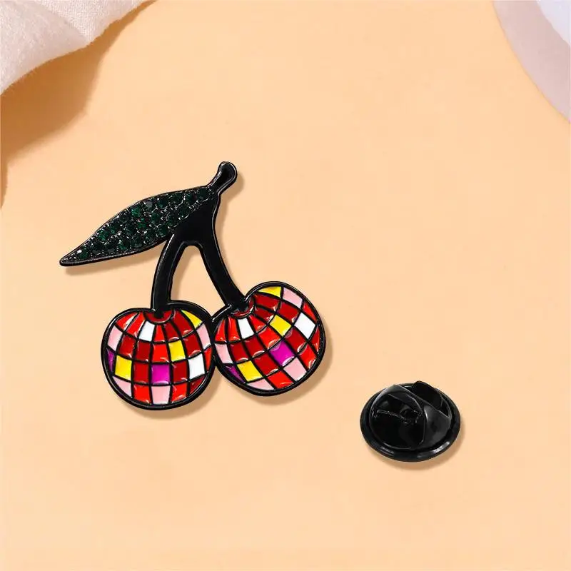 

Cute Cartoon Cherry Disco Ball Enamel Brooch Creative Fruit Lapel Pin Badge Backpack Clothing Hat Accessories