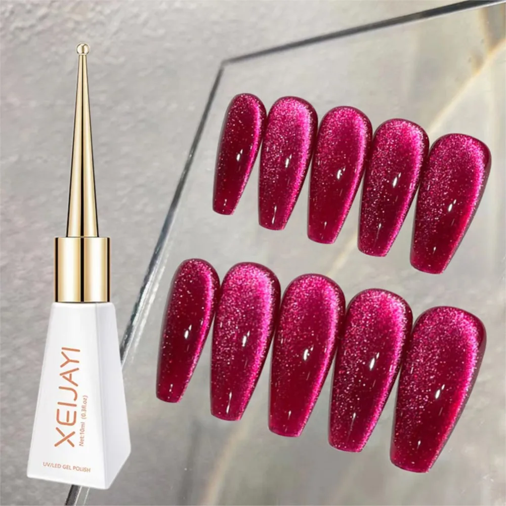 10 ml/bottiglia Rosso Scuro Occhio di Gatto Gel Magnetico Smalto Per Unghie Perle di Vetro Magnete di Gatto Gel Olografico Metallico Soak Off UV Cat Eye Gel