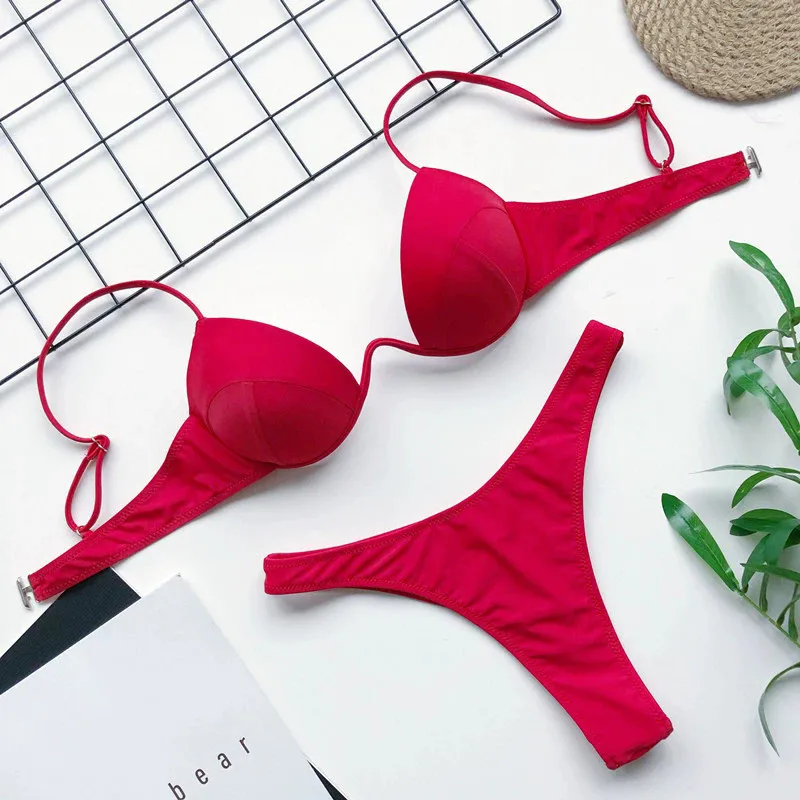 2026 Sexy Red Push Up Bikinis Sets Ladies Swimwear Underwired Swimsuits Women High Leg Cut Bathers Biquinis Bikinis Femenino