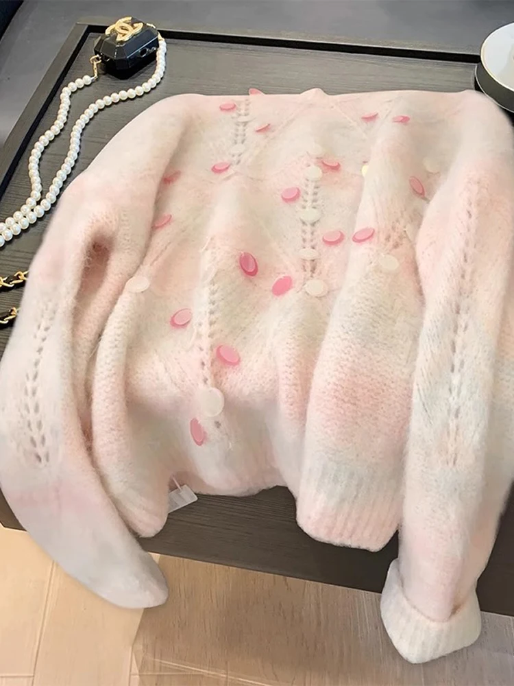 

Pink adient Camere Sweater Women's Autumn Winter Glitter High-End Soft Cozy Knitted irt round Ne Long Sve Loose Fit