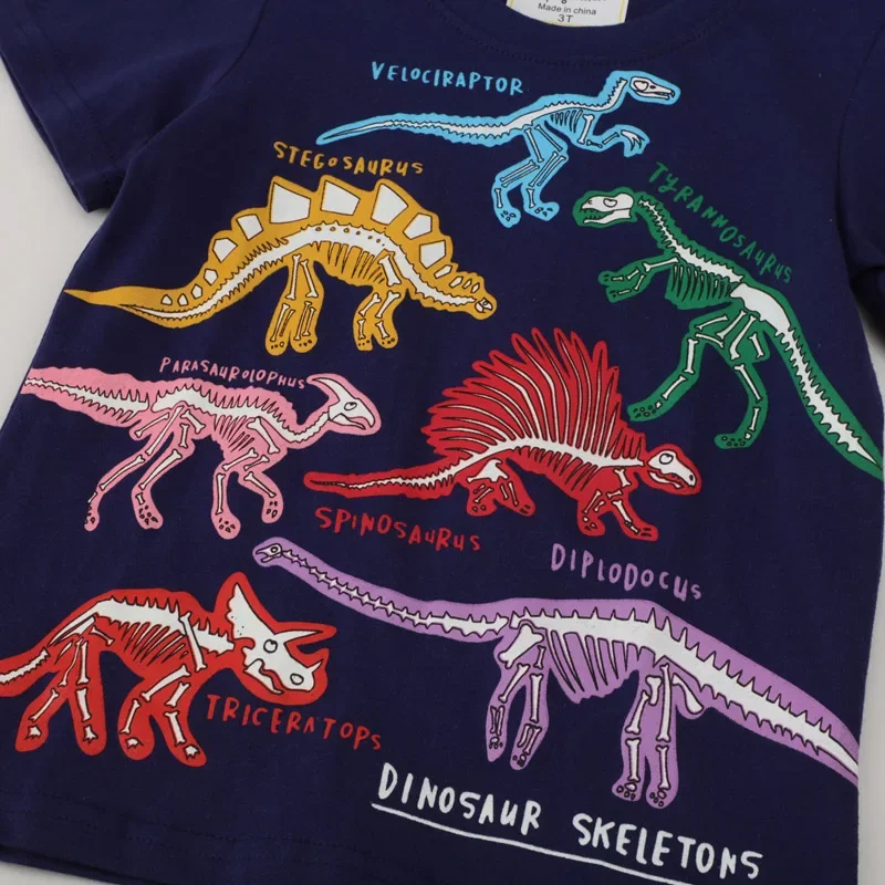 2025 Summer New Fashion Children Luminous Dinosaurs Shark Cartoon T-shirt Boys Shirt Jumper Top Kids Clothes