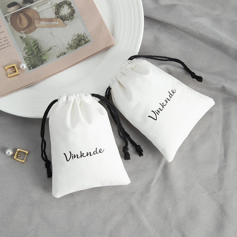 Custom Logo New White Cotton Jewelry Gift Bags 15x20cm(6x8in) Makeup Drawstring Natural Cotton Canvas Pouches Wedding Dust Sack