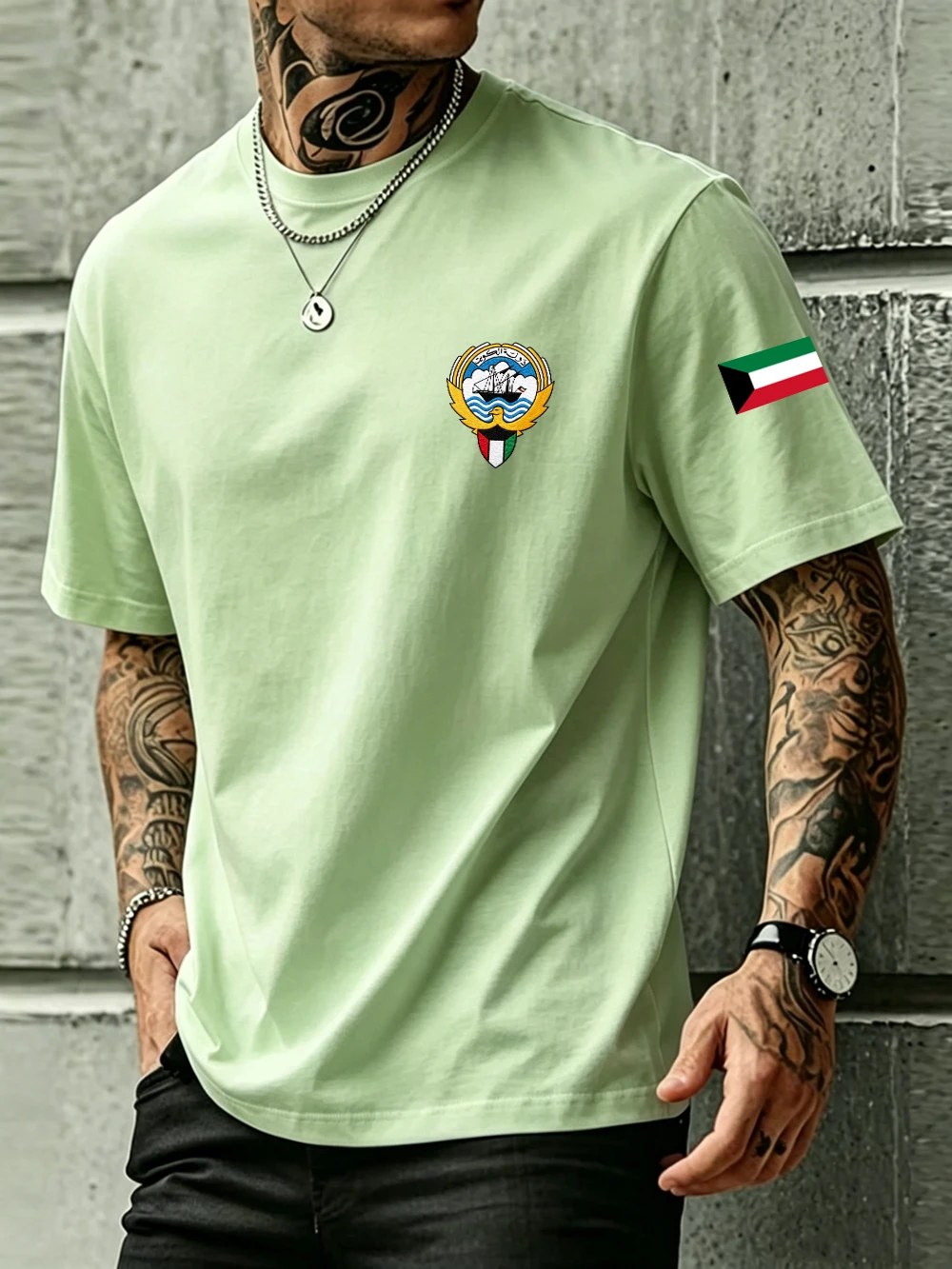 Kuwait Coat Of Arms Print Cotton T-Shirts Men Summer O-Neck Short Sleeve T Shirt Comfortable Soft Oversized Tops Basic Clothes