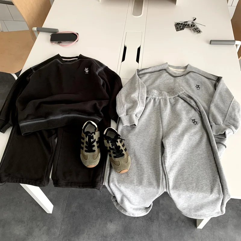 

Boys Set 2025 Autumn Winter Korean Style Fashion Trendy Embroidered Long Sleeve Sweatshirt Sweatpants Two Piece Set