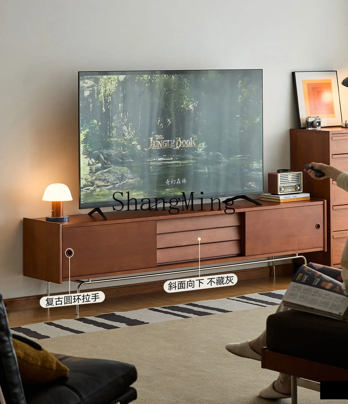 

CL Vintage Solid Wood TV Cabinet Retro Combination Small Apartment Living Room Furniture TV Stand