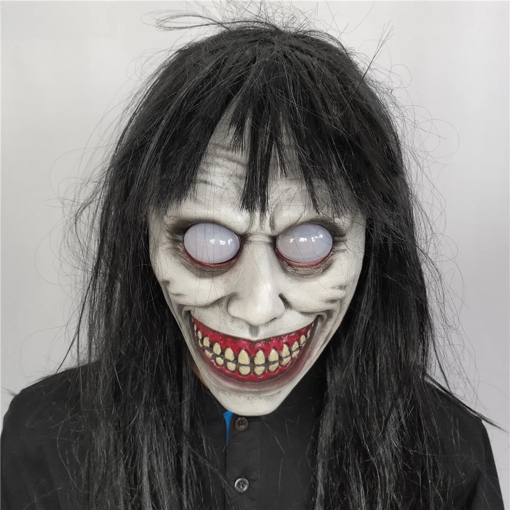 ハロウィンnpcヘッドセットテロリスティック黒髪デーモンハンターホワイトアイウィザードマスク魔女装飾弾性バンドゴーストフェイスマスク