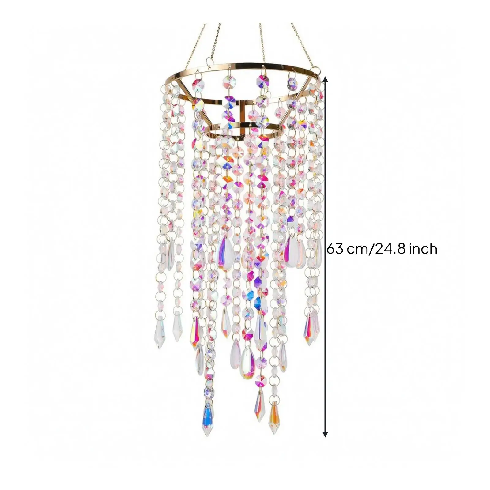 Hanging Crystal Suncatcher Outdoor Wind Chime with Iron Frame Faceted Prism Beads for Garden Patio Window Sun Decor