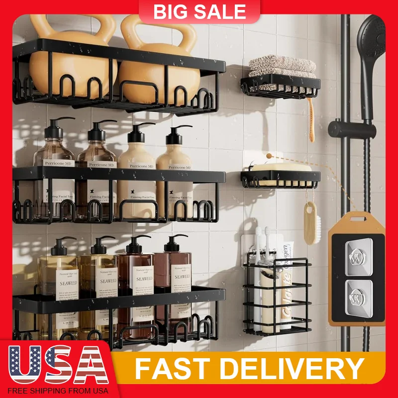 

6Pack Stainless Steel Shower Caddy Set, with Soap Holder, Rustproof Bathroom Organizer for Wall Mount Kitchen Decoration