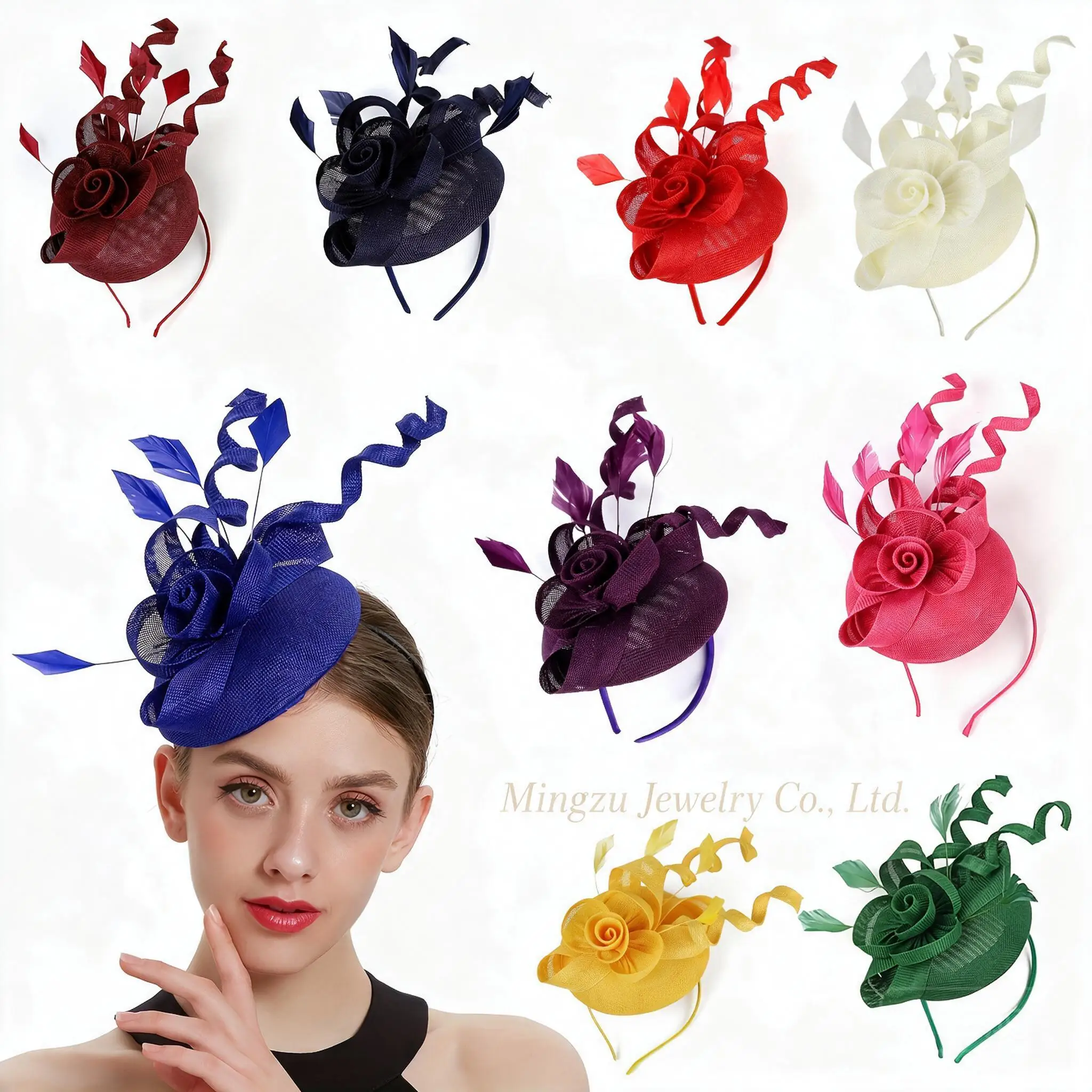 Elegant Imitation Linen Fascinator Hat Flower Feather Decor Wedding Bridal Hair Accessory For Cocktail Party Prom Horse Racing