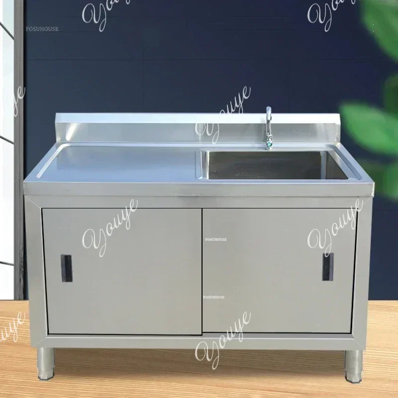 Stainless Steel Kitchen Sinks Commercial Sinks Platform Vegetable Basin Multi-functional Moveable Door Stove Cabinet with Sink