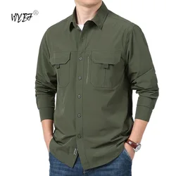 2024 New Autumn And Summertime Travel StylePocket Shirt For Men Solid  Color Slim Casual Men LongSleeve Running Movement Shirts