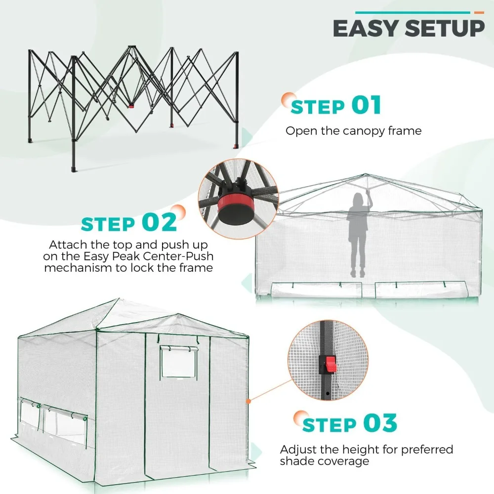 12x8 Pop Up Greenhouse with Support Pole Easy Setup Clear White Outdoor Garden