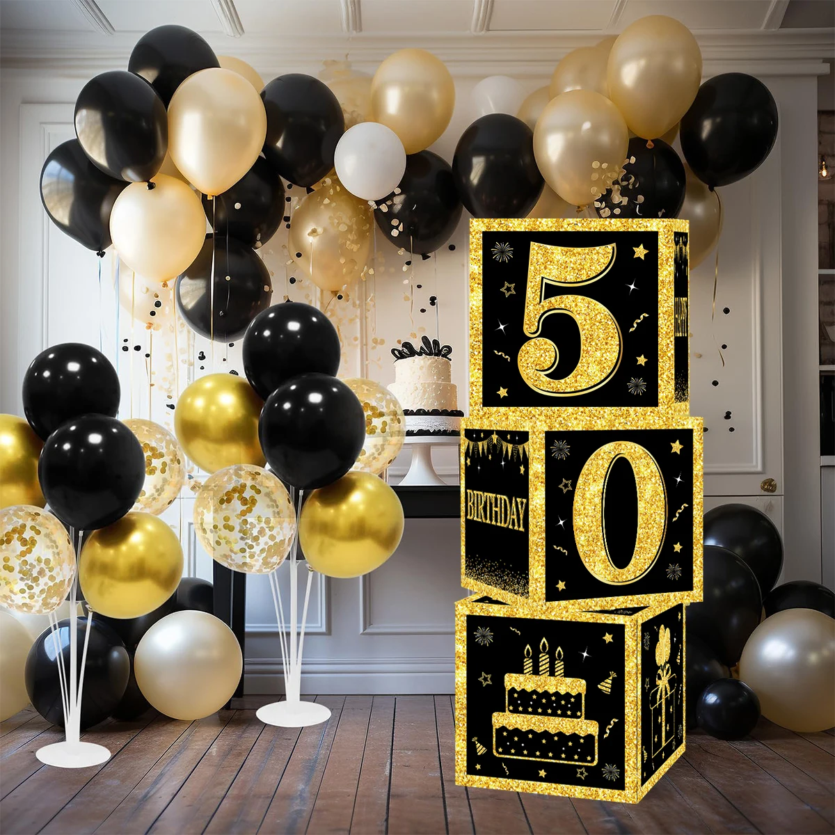 Decoração de Festa de Aniversário Preto e Dourado Adulto, Material para Feliz Aniversário, 18 Anos, 30 Anos, 40 Anos, 50 Anos, 60 Anos, 70 Anos, 80 Anos