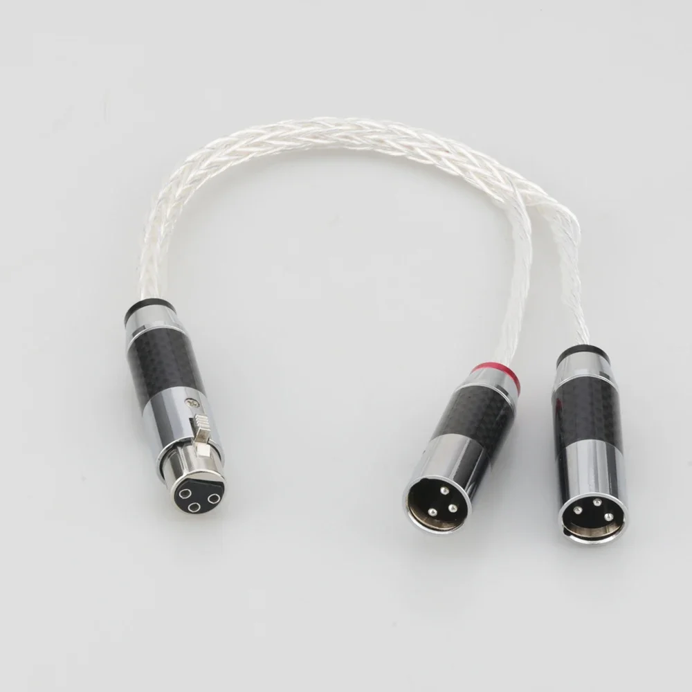 8AG シルバーメッキ XLR メス - デュアル XLR オス Y スプリッター 3Pin バランスマイクケーブル ロジウムメッキ XLR プラグ HIF