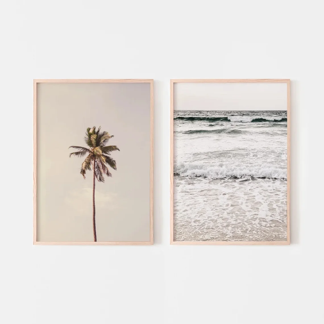 2pcs frameless Canvas Painting 2-piece Set, Vintage Poster, Palm Tree Beach Art Print, Tropical Coast Poster, Perfect for Bedroo