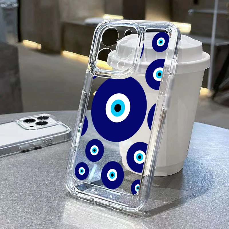 For iPhone 16 15 14 Pro Max Case Lucky Eye Blue Evil Eye Soft Clear Phone Case For iPhone 11 12 13 Pro Max XS X 7 8 15 Plus Case