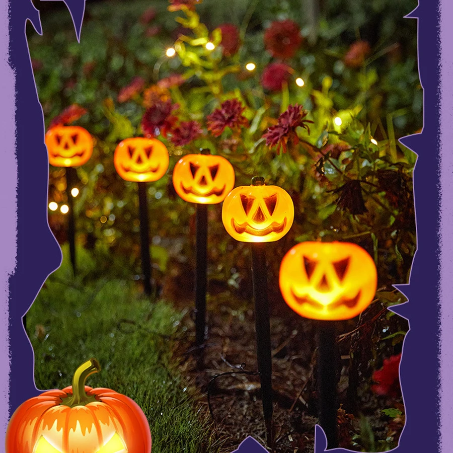 

Outdoor Halloween Pumpkin Solar Lights Spooky Horror Ambience Solar Lamps, Waterproof Yard Lighting for Haunted Halloween Vibe