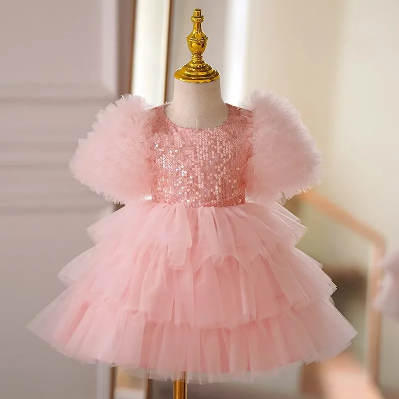 Children's Princess Dress Girl Formal Sequin Lace Toddler Hostess Piano Performance Birthday Tutu Dresses Pink Kids Baby Clothes