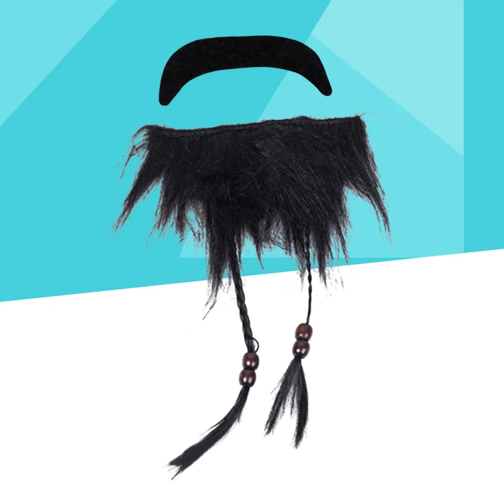 2Pcs Pirate Beard Halloween Party Prop Supplies Costume Set Black Lightweight Comfortable for Cosplay Carnival Festival Party