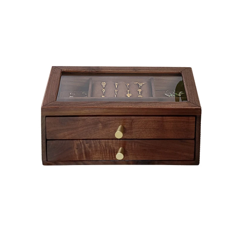 Black Walnut Solid Wood Jewelry Box High-End Japanese-Style Wooden Multi-Layer Large Capacity Jewelry Necklace Earrings