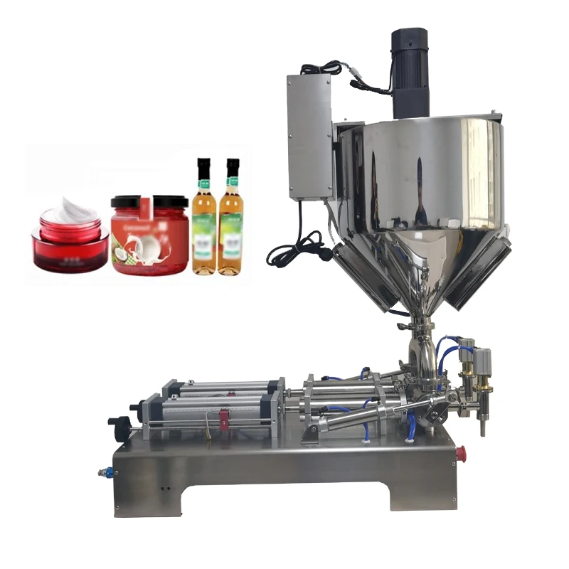 Foot Control Filling Machine Stainless Steel Heating Stir Type Filling Machine Commercial Piston Pneumatic Double Head Filler