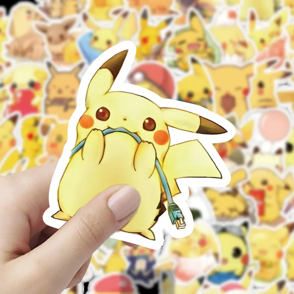 60PCS Cute Anime Pokemon Stickers Kawaii Pikachu Eevee Cartoon Decals Toys DIY Laptop Car Skateboard Cool Kids Gift Cute Sticker