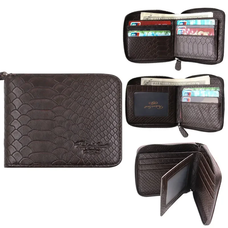 New Fashion Business Men's Crocodile Pattern Wallets Genuine Leather Short Organizer Wallet Boy Brand Luxury Card Holder Purse