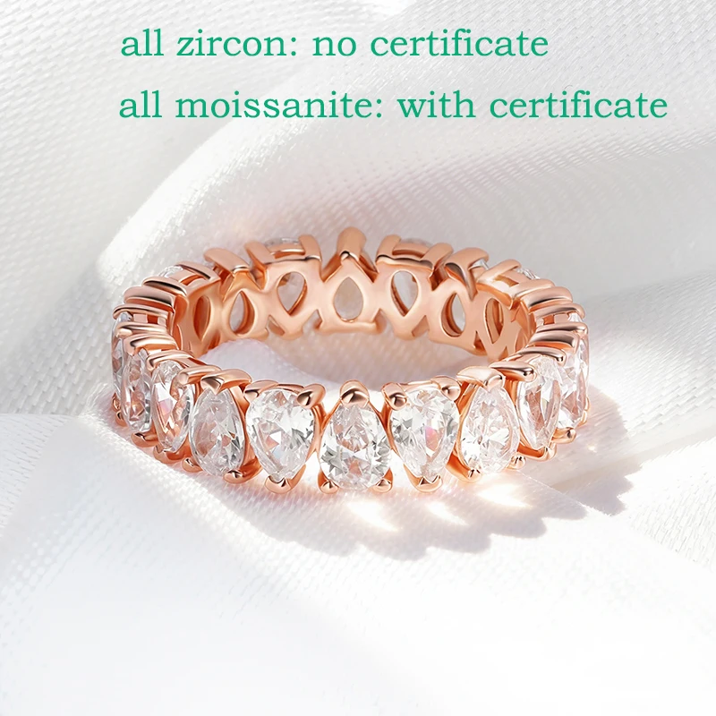 Smyoue 3*5mm Pear Cut All Zircon Moissanite Rings Full Enternity Lab Diamond Band for Women 925 Sterling Silver Fine Jewelry