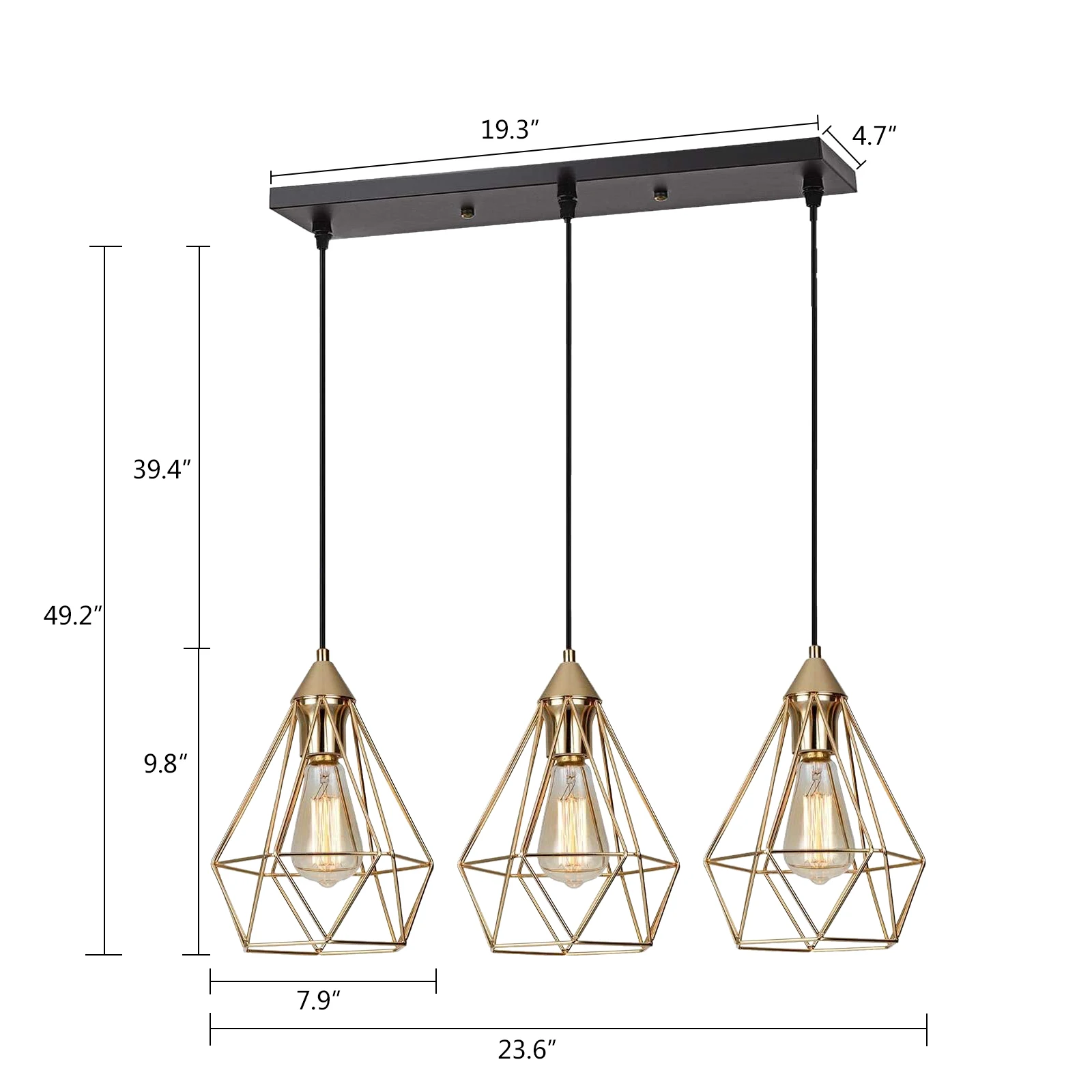 Imagem -06 - Vintage Industrial Metal Led Lâmpada do Teto Cozinha Ilha Pendurado Pingente Iluminação Regulável com Gaiola Geométrica 3-luz