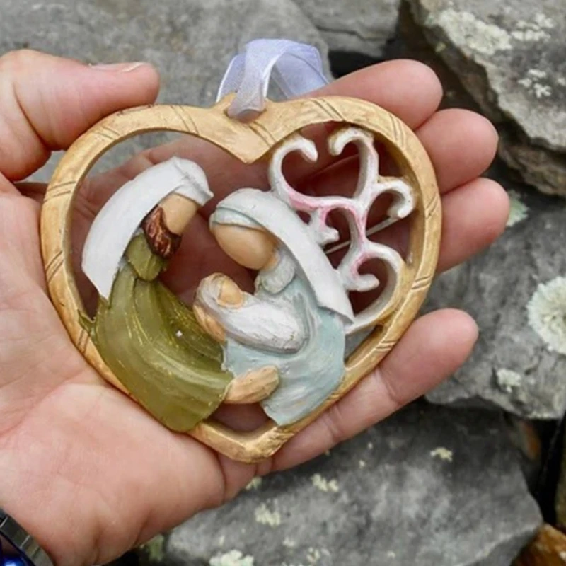 Catholic Christmas Wood Figurine Bless Holy Family Religious Statue Christmas Decorations Shelf Tabletop Display Decor Y5GB